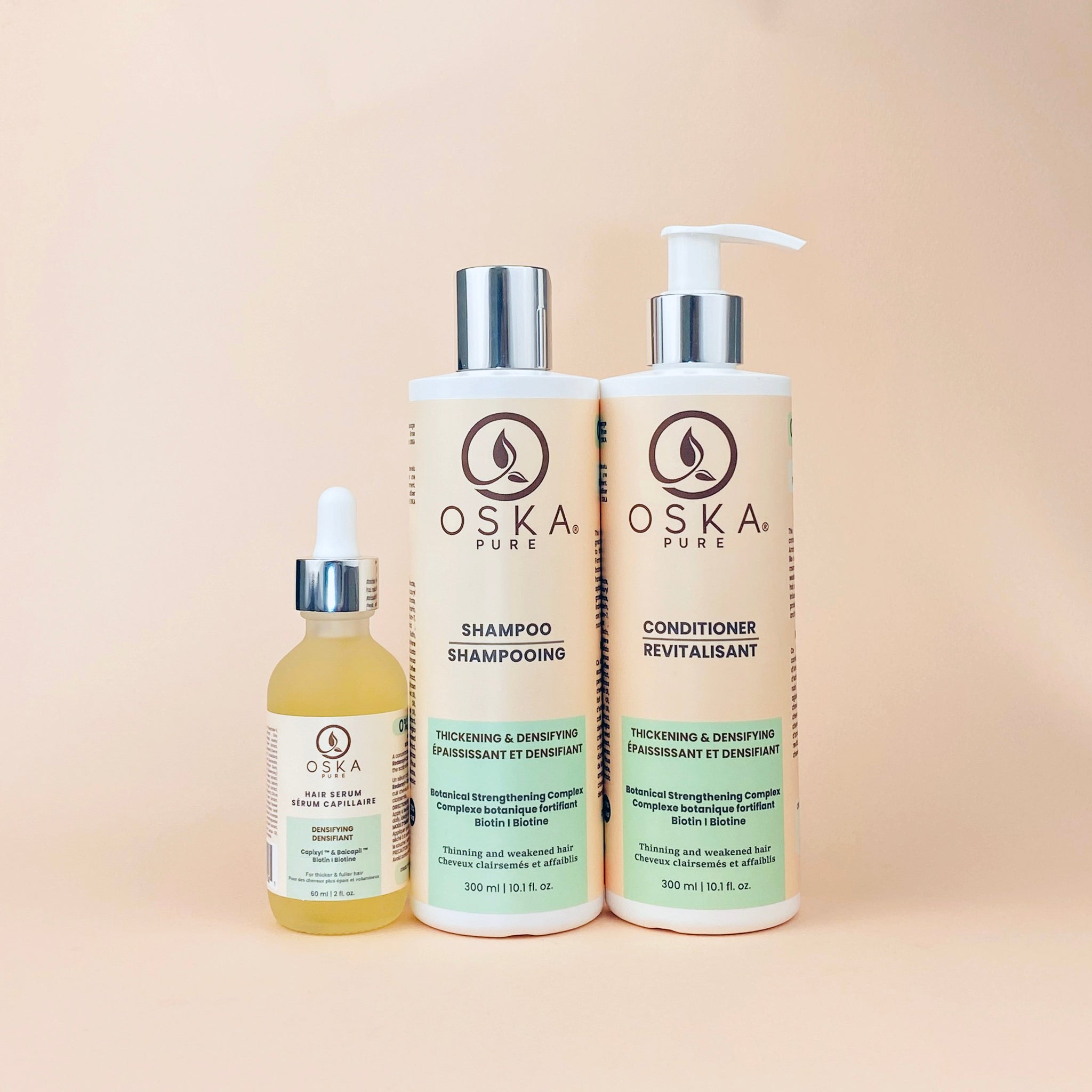 Trio Densifiant pour Cheveux Clairsemés | Shampooing, Revitalisant et Sérum